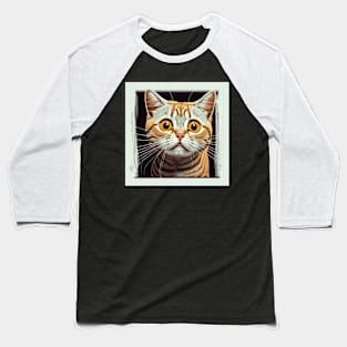 Funny Scared Ginger Cat Face, Cat Lover, Scaredy Cat Baseball T-Shirt